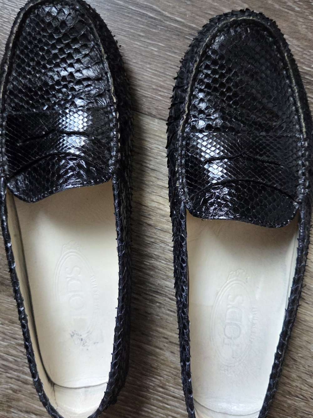 Tod's Black Python Gommino Penny Loafers, SIze 38